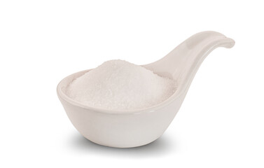 Pile sea salt  in bowl on white background.