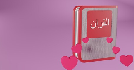 3D illustration design of quran using wool leather with background pink