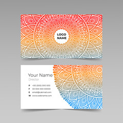visiting card and business card set. Floral mandala colorful and ornaments. brand identity design Layout, ottoman motif. fashion.