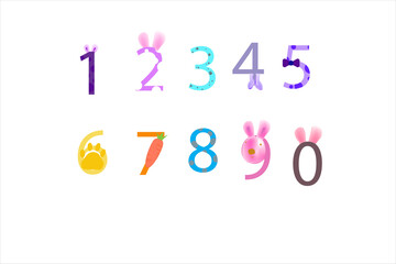 Rabbit numbers for design invitations, greeting cards, stickers, banners, logos, icons, posters, bright cute numbers from 0 to 9.