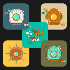 Obraz premium Five decorative compositions on a marine theme. Vector set