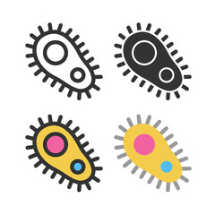 Bacteria, microbe, virus outline vector icon set. Microscopic bacterium and bacillus collection, isolated on white background