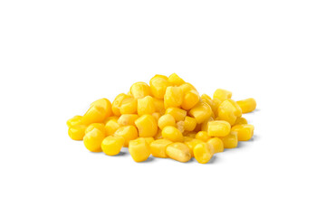 Sweet canned corn isolated on white background.