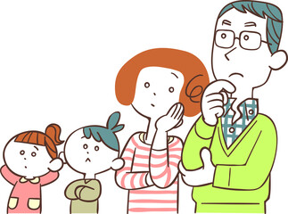 考え事をする家族の上半身
