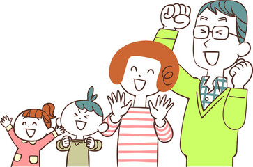 左向きで喜ぶ家族の上半身
