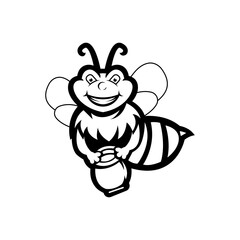Bee cartoon mascot logo silhouette version. bees logo in sport style, mascot logo illustration design vector