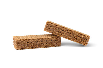 Dark wafer biscuits isolated on white background.