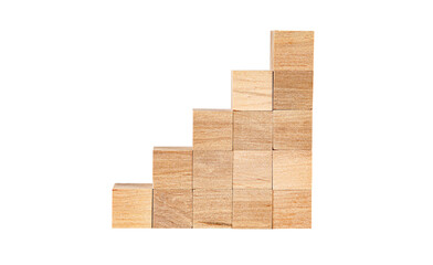 Wooden cubes in the form of stairs isolated on a white background with clipping path.