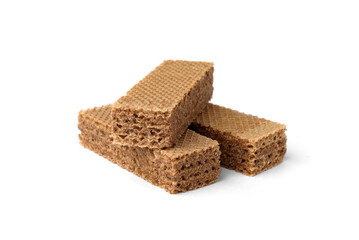 Dark wafer biscuits isolated on white background.
