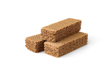 Chocolate biscuit wafers filled with creamy chocolate isolated on white background.