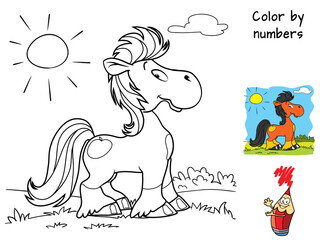Little horse. Pony. Coloring book. Cartoon vector illustration