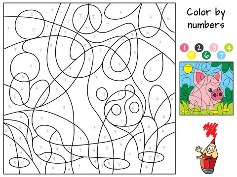 Funny little pig. Coloring book. Educational puzzle game for children. Cartoon vector illustratio