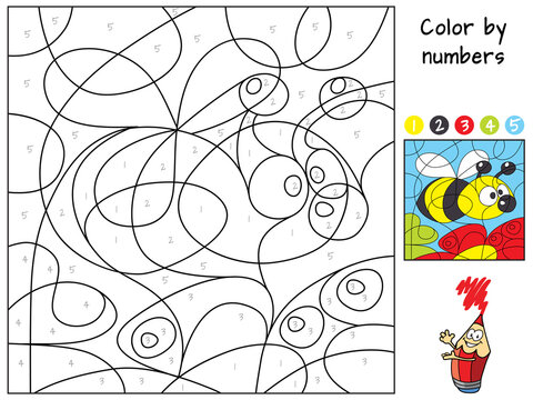 Flying bee. Coloring book. Educational puzzle game for children. Cartoon vector illustration