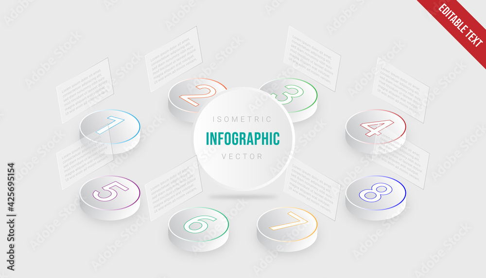 Poster isometric infographic gradient grayscale template element design vector presentation editable text
