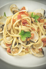 Traditional Italian seafood spaghetti with clams