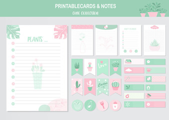 Set of cactus and cute vector cards,tree,baby shower,printable,  tags,cards,templates,Notes, Stickers, Labels,Scrap booking, Congratulations, Invitations,Vector illustrations