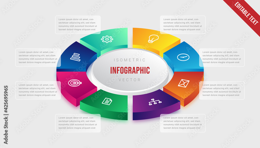 Fototapete Isometric infographic colorful gradient circle object template element design vector icon presentation editable text