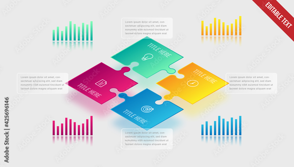 Poster isometric infographic colorful gradient puzzle object template element design vector icon presentati