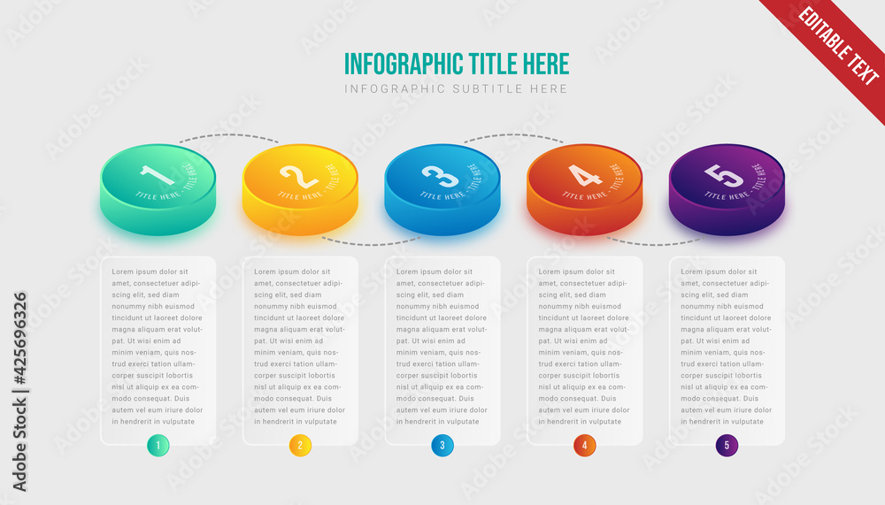 Poster isometric infographic colorful gradient circle object step by step timeline template element design 