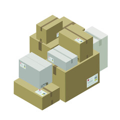 Load of delivery boxes on white background