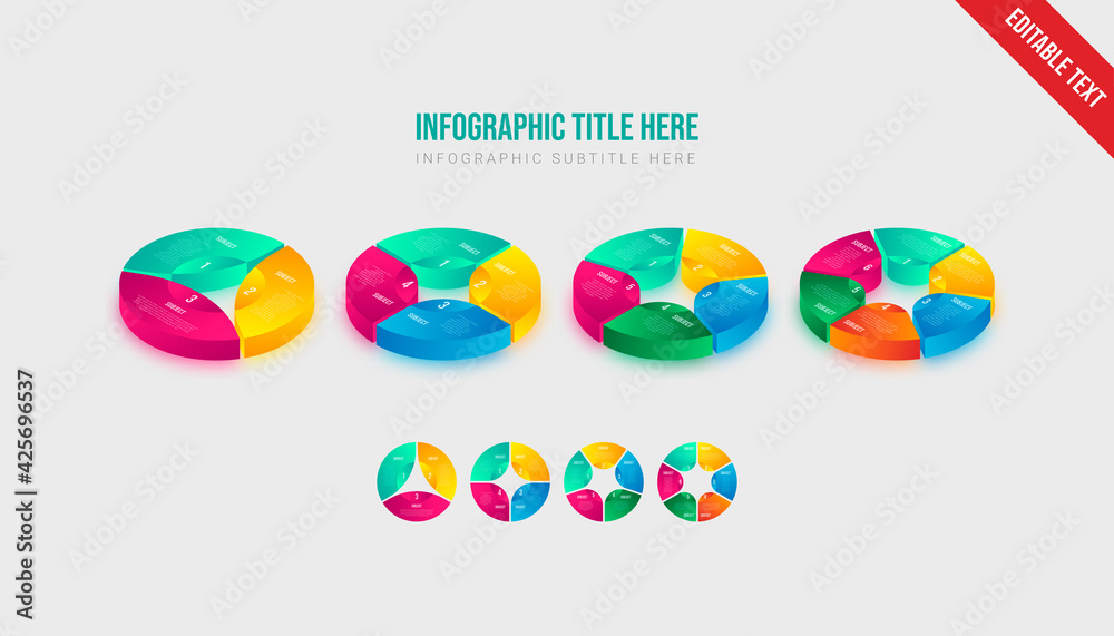 Poster set of vector infographic circle templates isometric colorful gradient step by step timeline templat