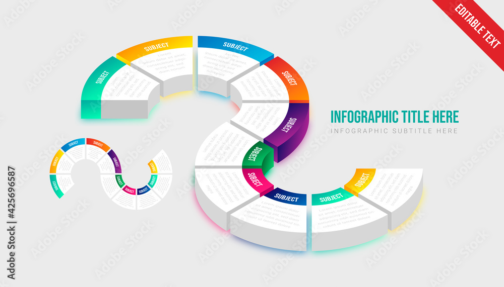 Poster isometric infographic colorful gradient circle object step by step timeline template element design 