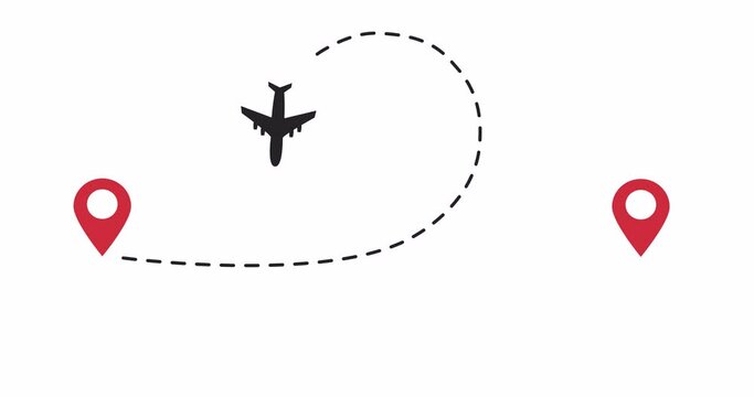Animation of the plane's route from one destination to another. Airline concept. 4K animation with alpha channel
