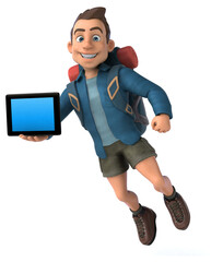 Fun illustration of a 3D cartoon backpacker