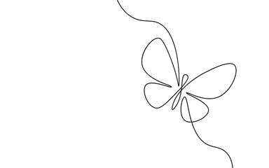 Single continuous line art butterfly. Nature beauty organic cosmetics concept. Ecology environment solution moth silhouette design. One sketch outline drawing vector illustration