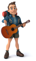 Fun illustration of a 3D cartoon backpacker