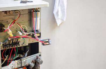 Air Conditioning Repair, repairman open case cover air conditioner compressor unit for testing,...