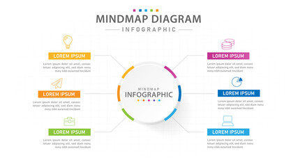 Fototapeta na wymiar Infographic template for business. 6 Steps Modern Mindmap diagram, presentation vector infographic.