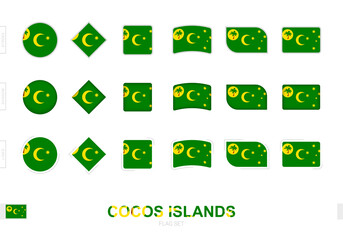 Cocos Islands flag set, simple flags of Cocos Islands with three different effects.