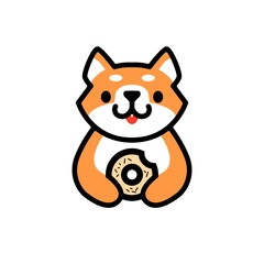 cute shiba inu donuts dog cartoon logo vector icon illustration