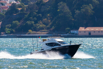 Powerboat speed cruising in the river