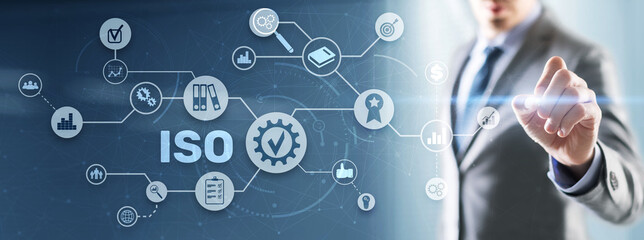 ISO certification concept standard quality control. International information security standard