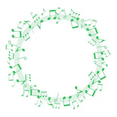 躍動感のある緑色の音符の円形フレーム