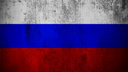 Vintage old flag of Russia. Art texture painted Russia national flag . Stock illustration.