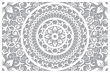 Traditional vector mandala in rectangle design, Moroccan carved wall panels art, vector arabic pattern with flowers, leaves and swirls - 6x9 format
