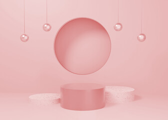 3d rendering Pink pastel display podium product stand on background. abstract minimal geometry. Premium Image