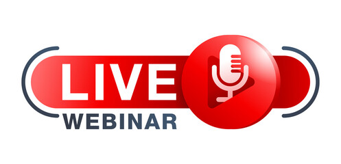 Live webinar button with microphone and play icon