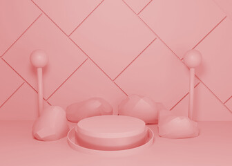 3d rendering Pink pastel display podium product stand on background. abstract minimal geometry. Premium Image