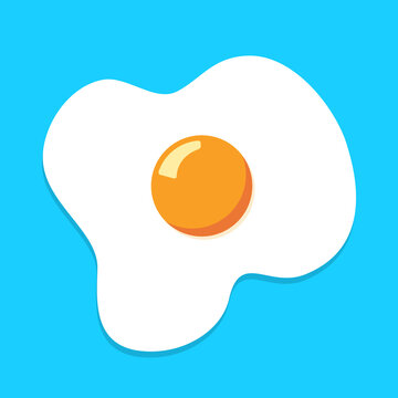 Fried egg breakfast cartoon icon isolated. Flat omelet meal yolk logo shape symbol design