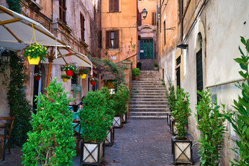 view of the trastevere district, rome, italy