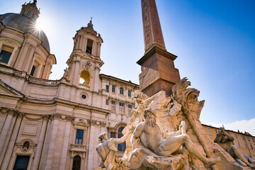 Fototapeta na wymiar View of Piazza Navona and Bernini fountain, Rome, Italy