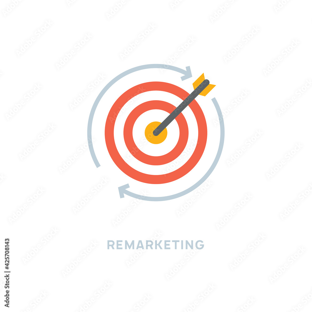 Wall mural remarketing website funnel icon. retargeting bullseye arrow dart business goal concept