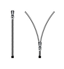 Open zipper teeth metal fastener isolated illustration. Unzip sewing black lock plastic zip buckle © kolonko