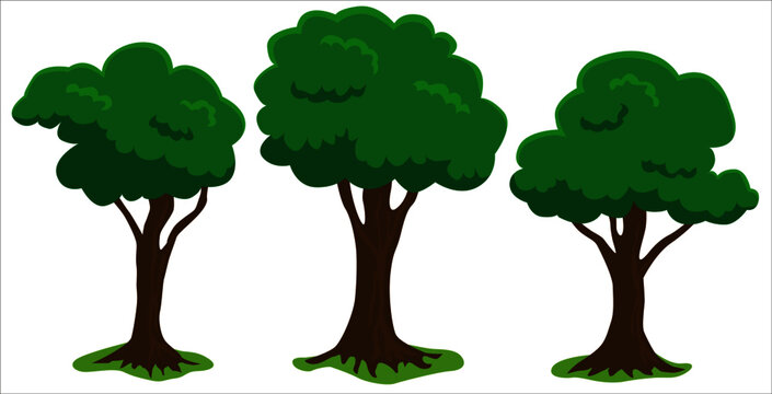 A set of three cartoon trees.