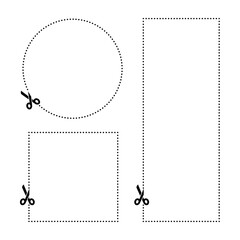 Scissor cut line icon. Black scissor border paper background cutout line coupon