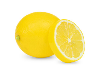Lemon and it's round slice isolated on white background